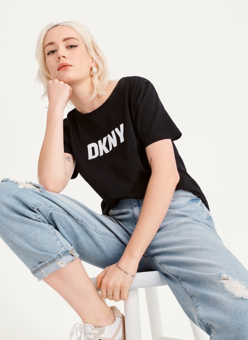 Black Dkny Foundation Logo Women's T Shirts | P0284910