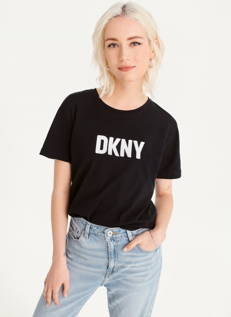 Black Dkny Foundation Logo Women's T Shirts | P0284910