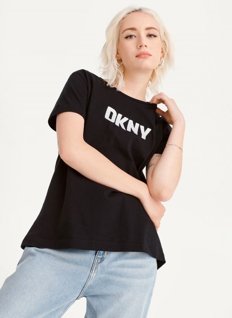 Black Dkny Foundation Logo Women's T Shirts | P0284910