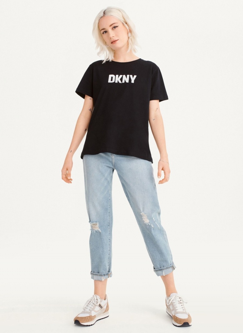 Black Dkny Foundation Logo Women\'s T Shirts | P0284910