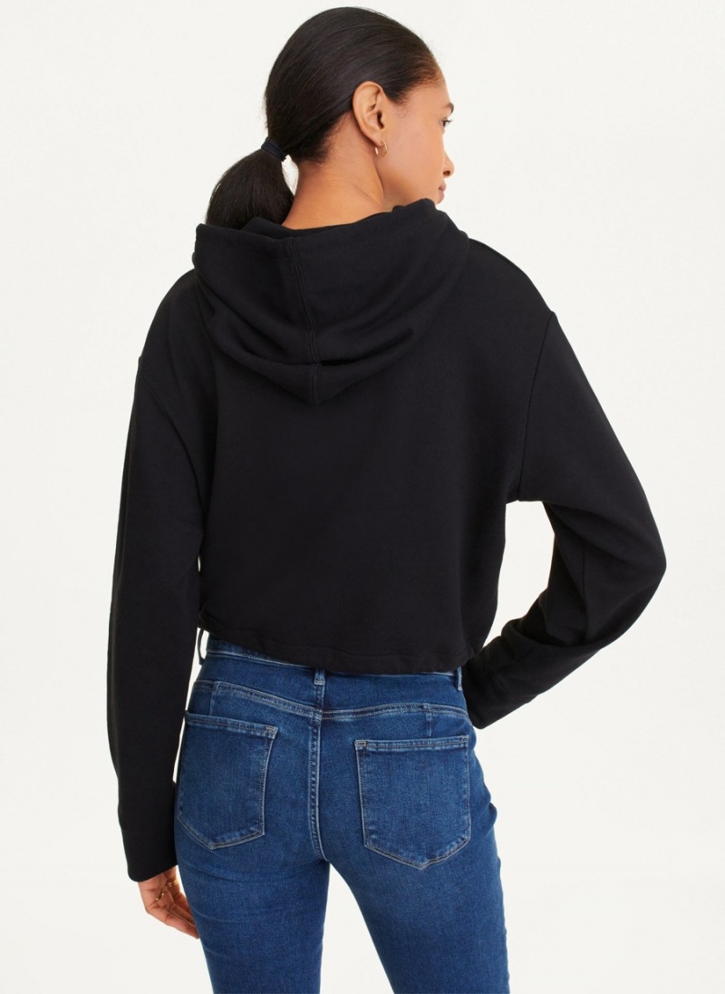 Black Dkny French Terry Cropped Women's Hoodie | P6741023