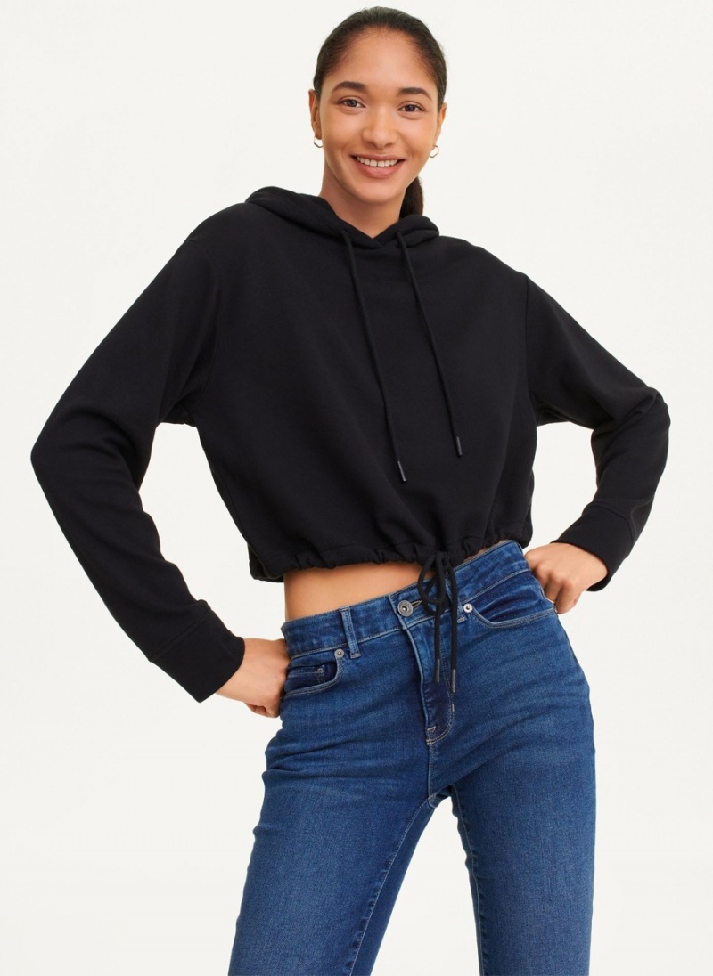 Black Dkny French Terry Cropped Women's Hoodie | P6741023