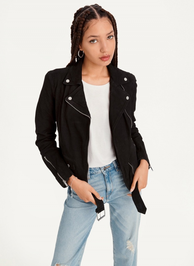 Black Dkny Garment Dyed Leather Women's Leather Jackets | K5741834