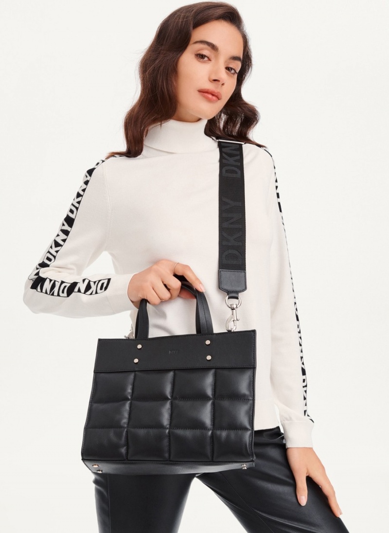 Black Dkny Globalist Small Quilted Book Women's Tote Bags | X4560243