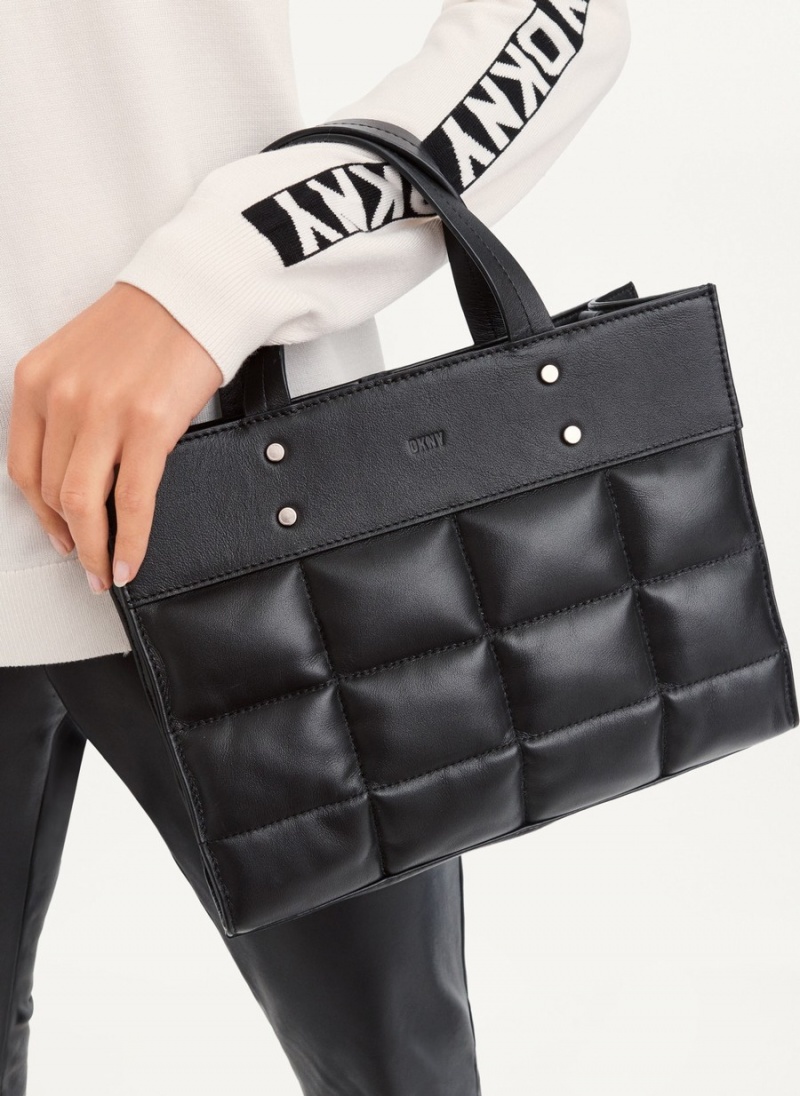 Black Dkny Globalist Small Quilted Book Women's Tote Bags | X4560243