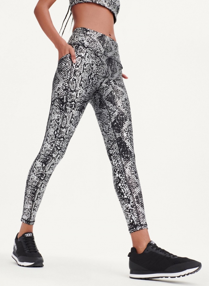 Black Dkny High Waist Metallic Snake Print Women's Leggings | H8071232