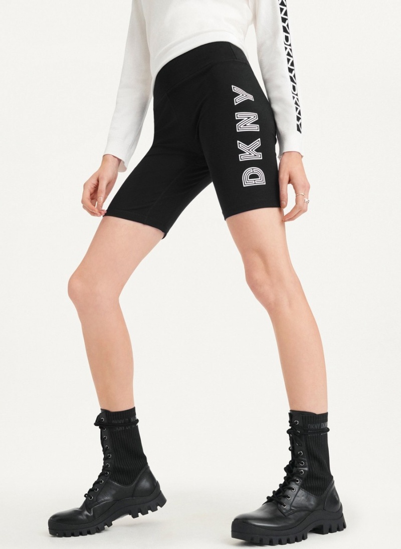 Black Dkny High Waist Track Logo Bike Women's Shorts | A6474803