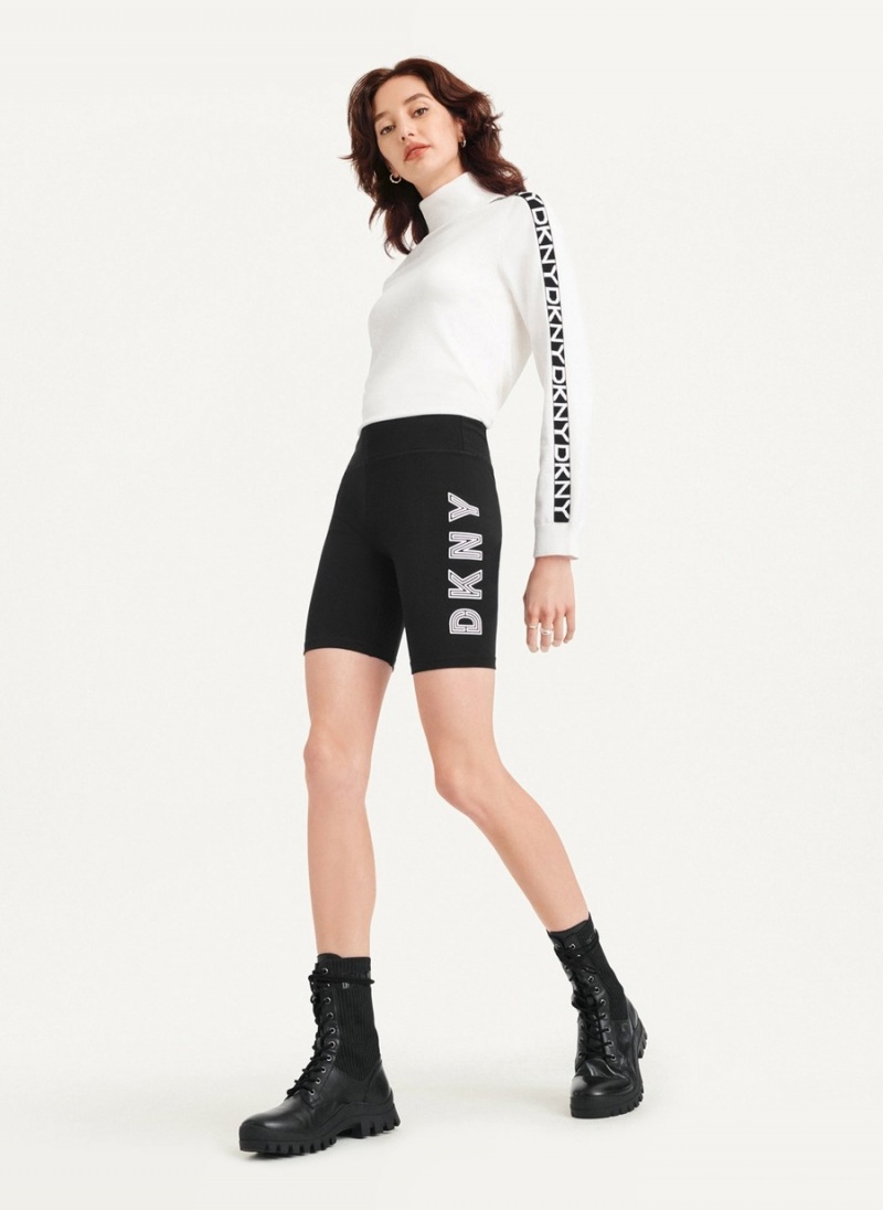 Black Dkny High Waist Track Logo Bike Women's Shorts | A6474803