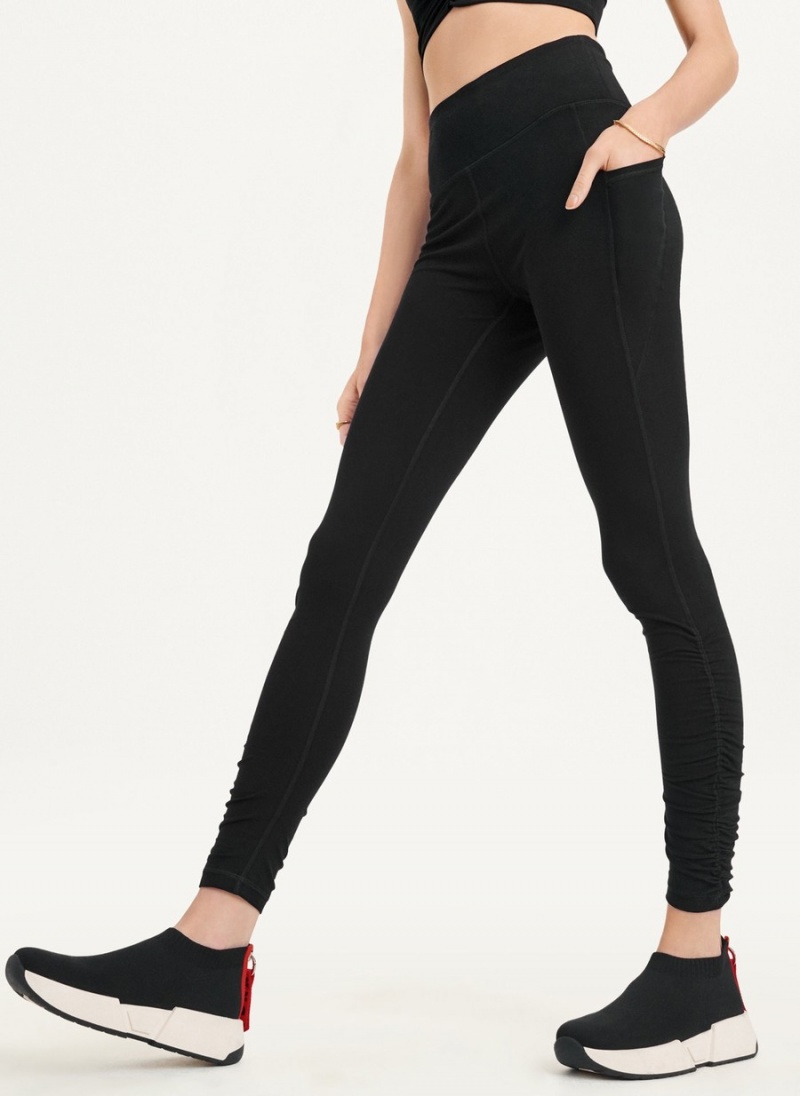 Black Dkny High Waist With Ruched Details Women's Leggings | C8394626