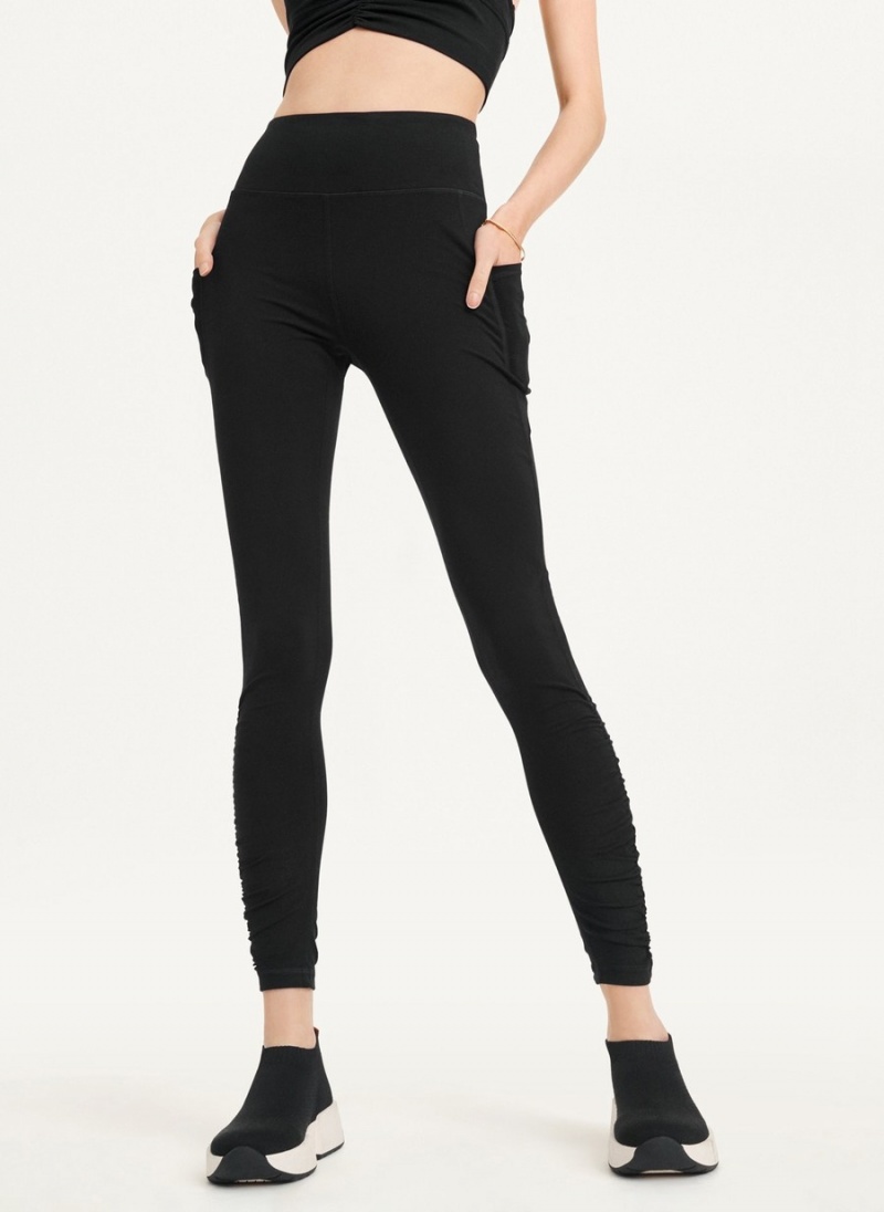 Black Dkny High Waist With Ruched Details Women's Leggings | C8394626