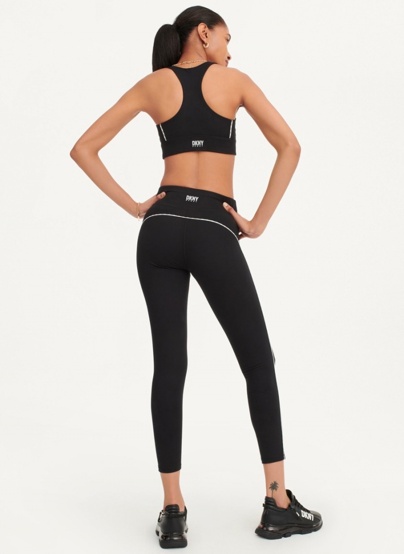 Black Dkny High Waisted with Logo Piping Women's Leggings | Z0952081