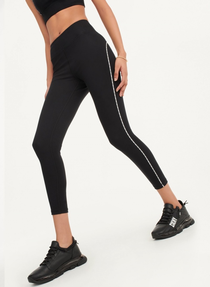 Black Dkny High Waisted with Logo Piping Women's Leggings | Z0952081