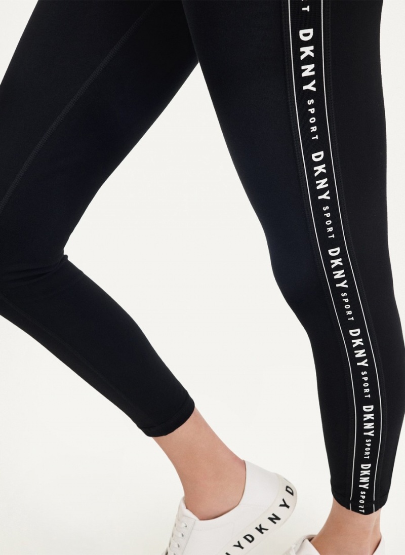 Black Dkny High-waisted Logo Taping Women's Leggings | X0175017