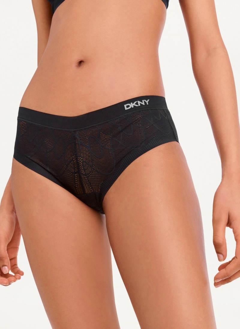 Black Dkny Lace Comfort Hipster Women's Underwear | E8106641