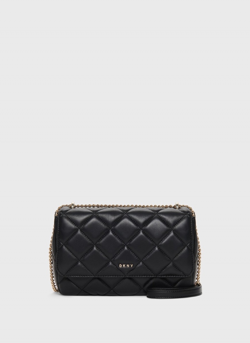 Black Dkny Lara Large Quilted Women's Shoulder Bags | A0837730