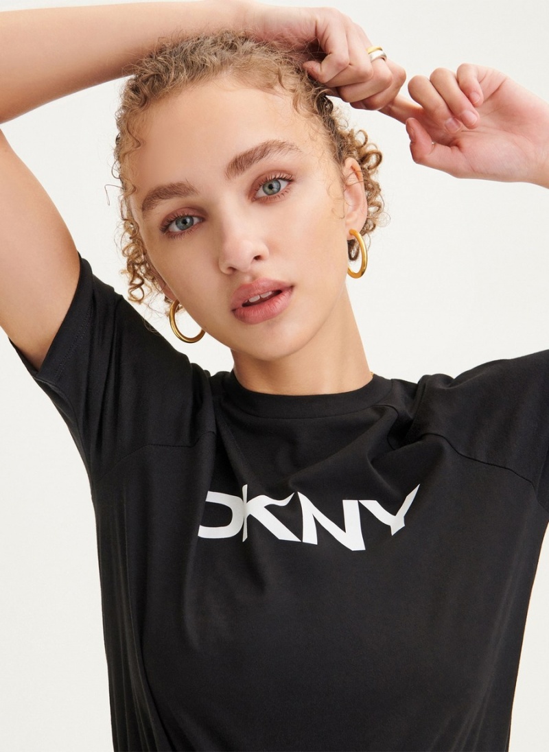 Black Dkny Logo Drawstring Waist Women's Dress | P1960336