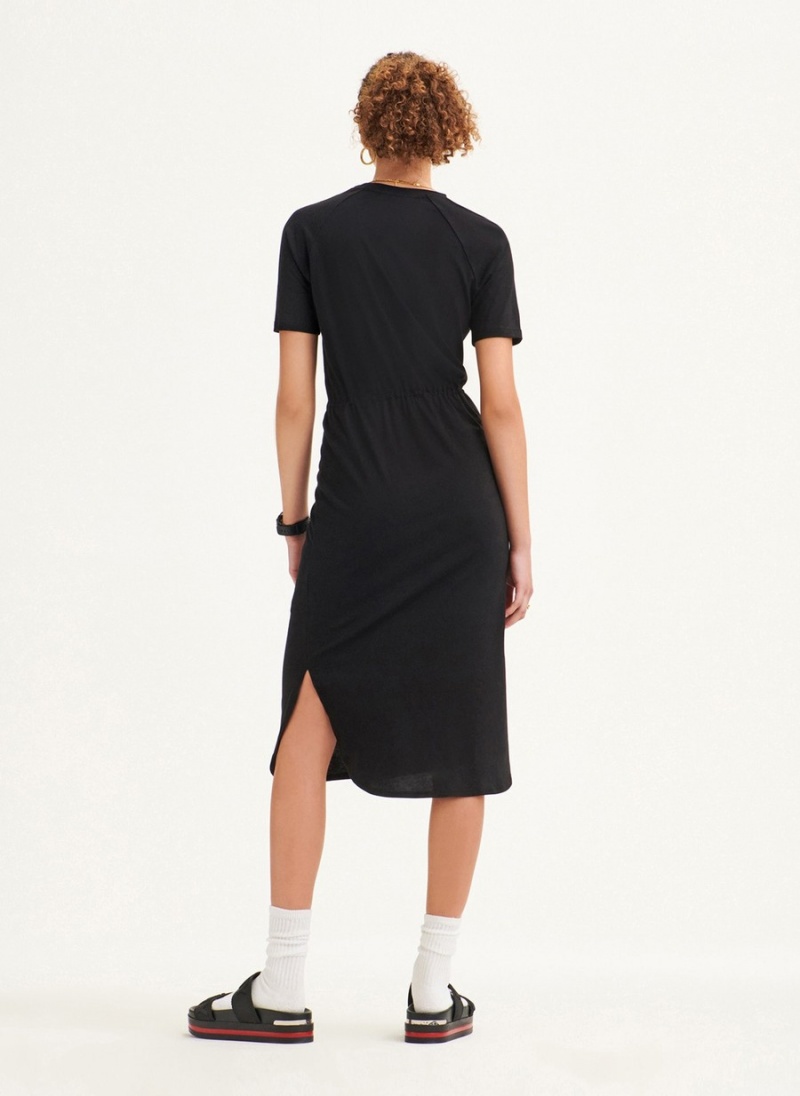 Black Dkny Logo Drawstring Waist Women's Dress | P1960336