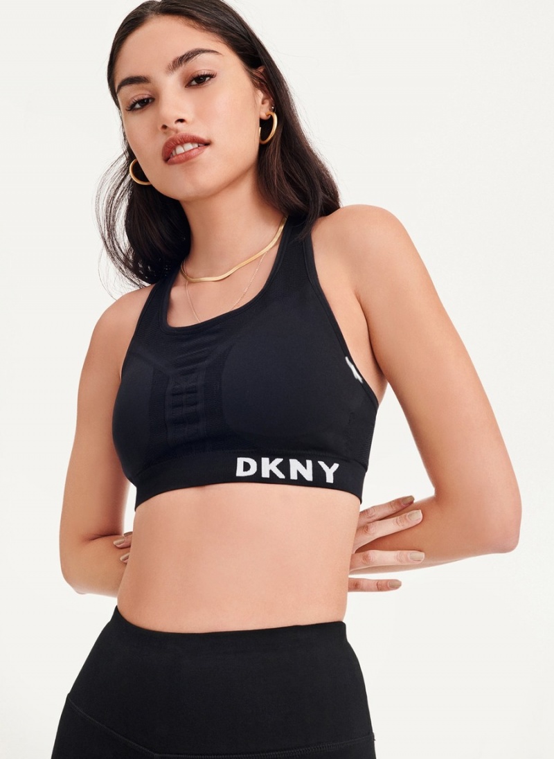 Black Dkny Logo Mesh Women's Sports Bra | E1514849