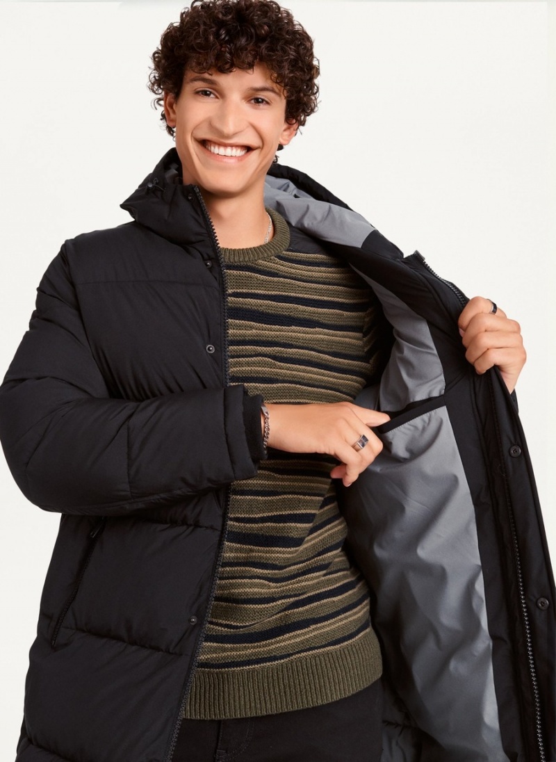 Black Dkny Long Men's Puffer Jacket | T3953775