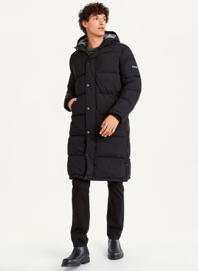 Black Dkny Long Men's Puffer Jacket | T3953775