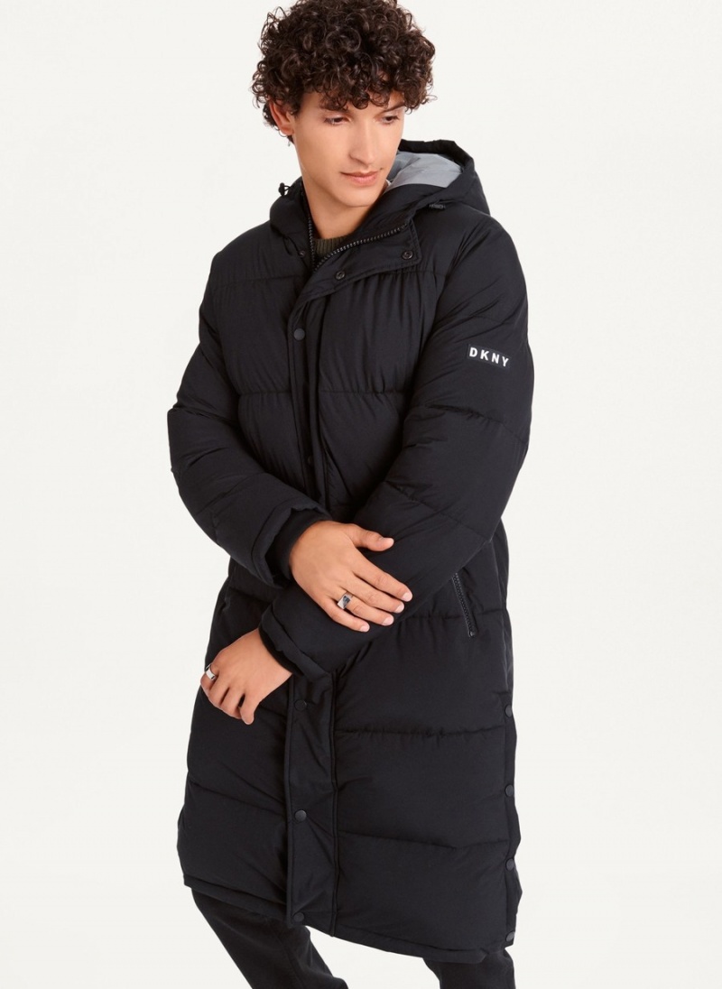 Black Dkny Long Men\'s Puffer Jacket | T3953775