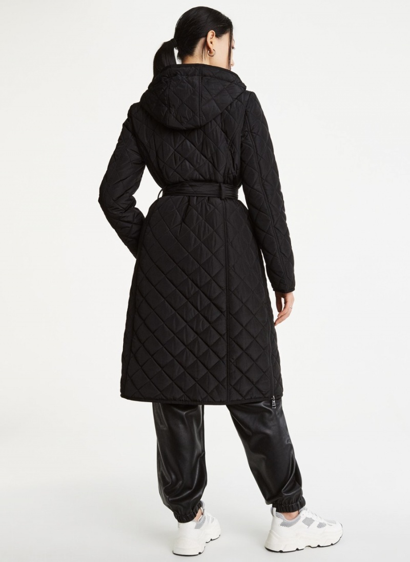 Black Dkny Long Quilted Women's Trench Coat | Y0576917