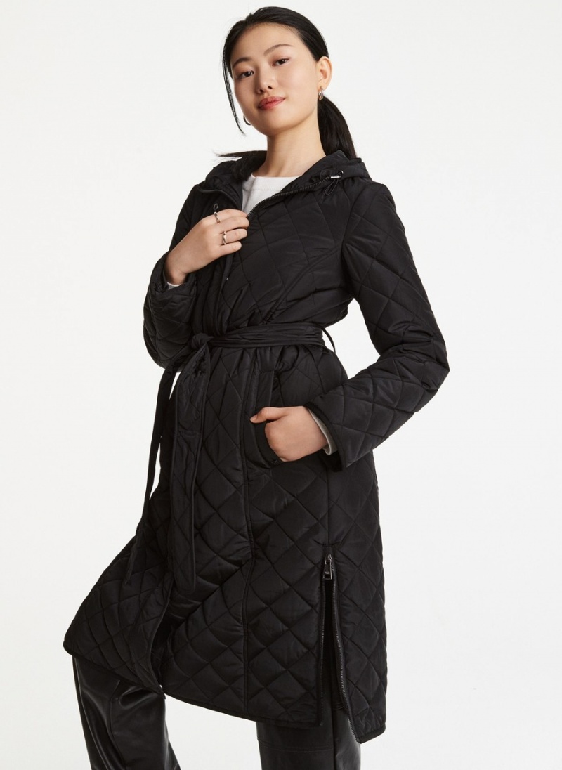 Black Dkny Long Quilted Women's Trench Coat | Y0576917