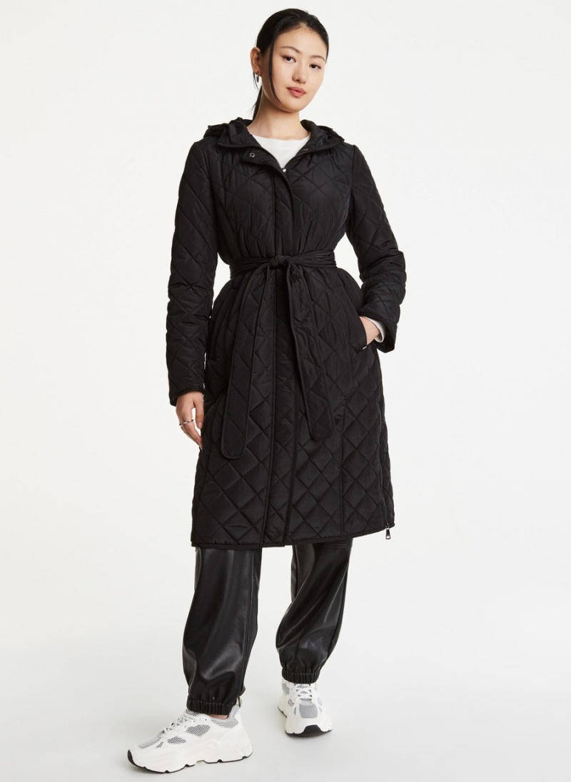 Black Dkny Long Quilted Women\'s Trench Coat | Y0576917