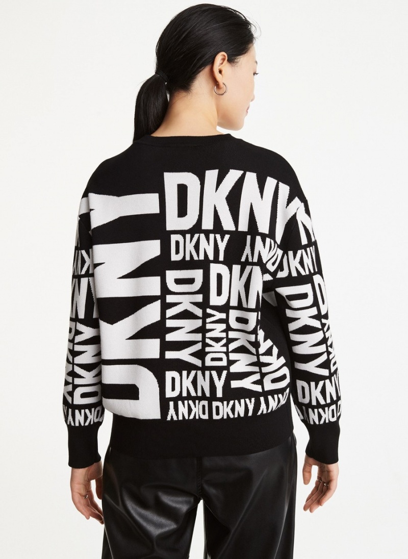 Black Dkny Long Sleeve Crew Neck Exploded Logo Women's Sweaters | M2145198