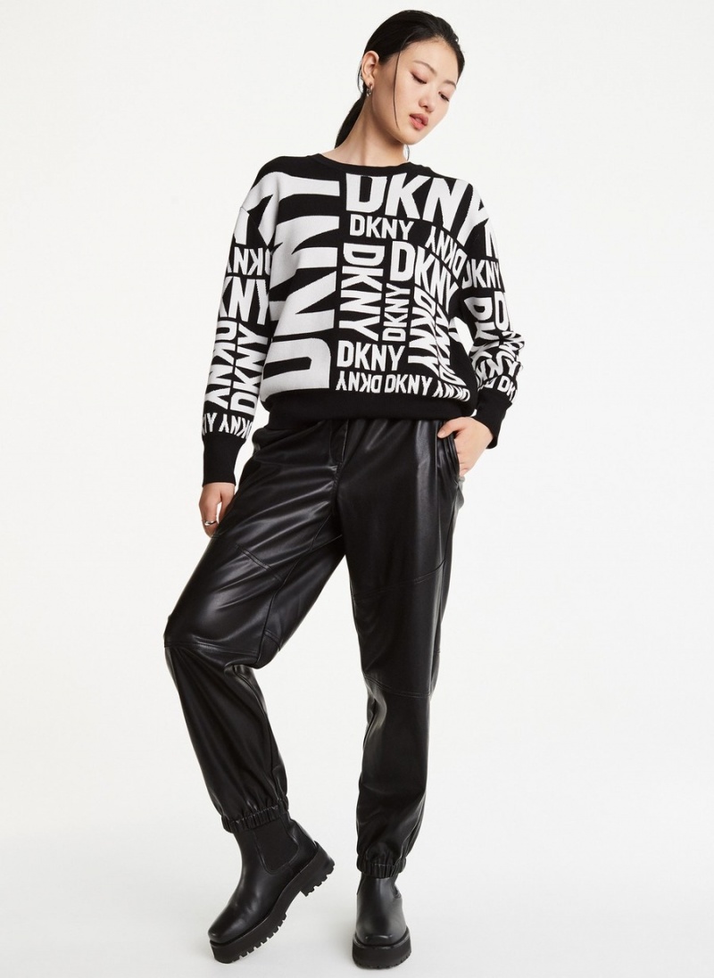 Black Dkny Long Sleeve Crew Neck Exploded Logo Women\'s Sweaters | M2145198