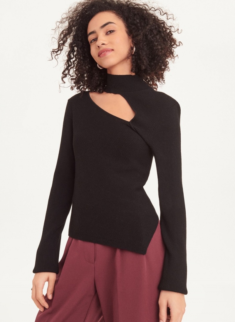 Black Dkny Long Sleeve Cutout Mock Neck Women\'s Sweaters | G7248877