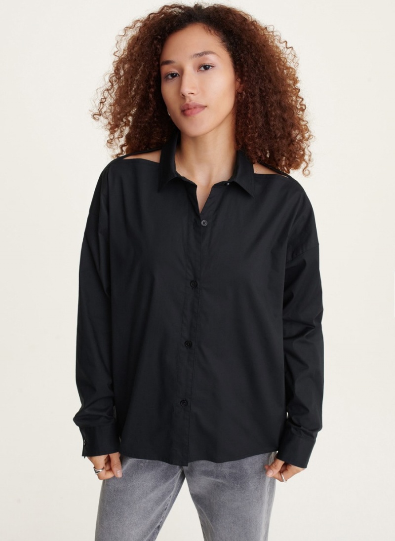 Black Dkny Long Sleeve Cutout Women's Shirts | J0913409