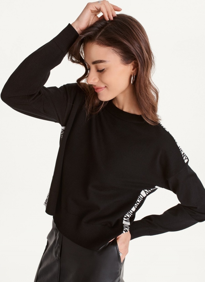 Black Dkny Long Sleeve Logo Tape Women's Sweaters | P5510504