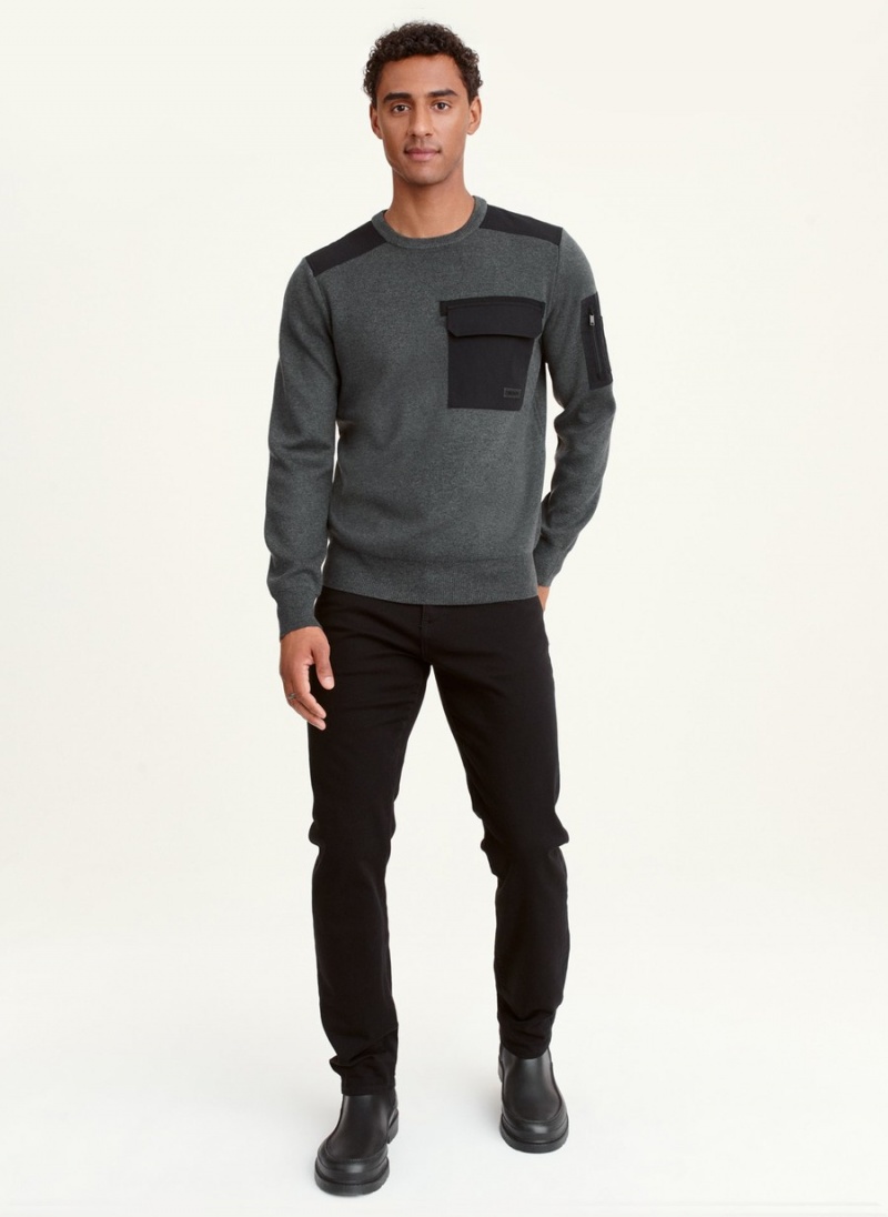 Black Dkny Long Sleeve Military Pocket Men's Sweaters | O7992048