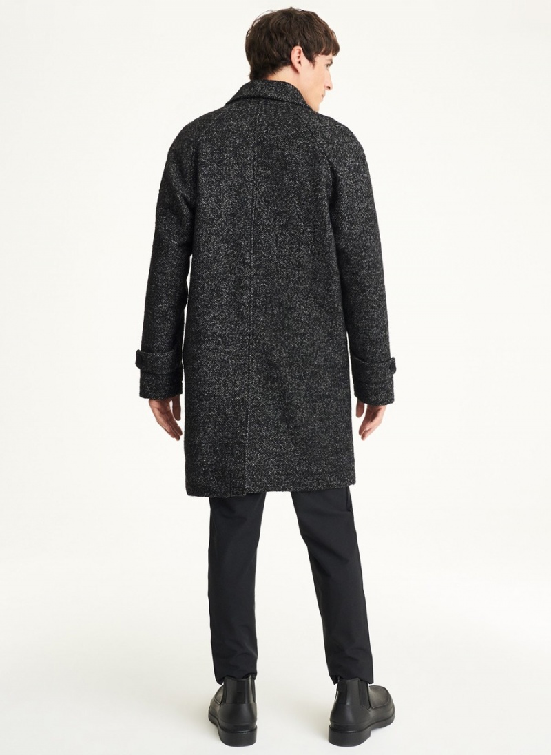 Black Dkny Long Sleeve Raglan Balmacan Men's Coats | I4036981