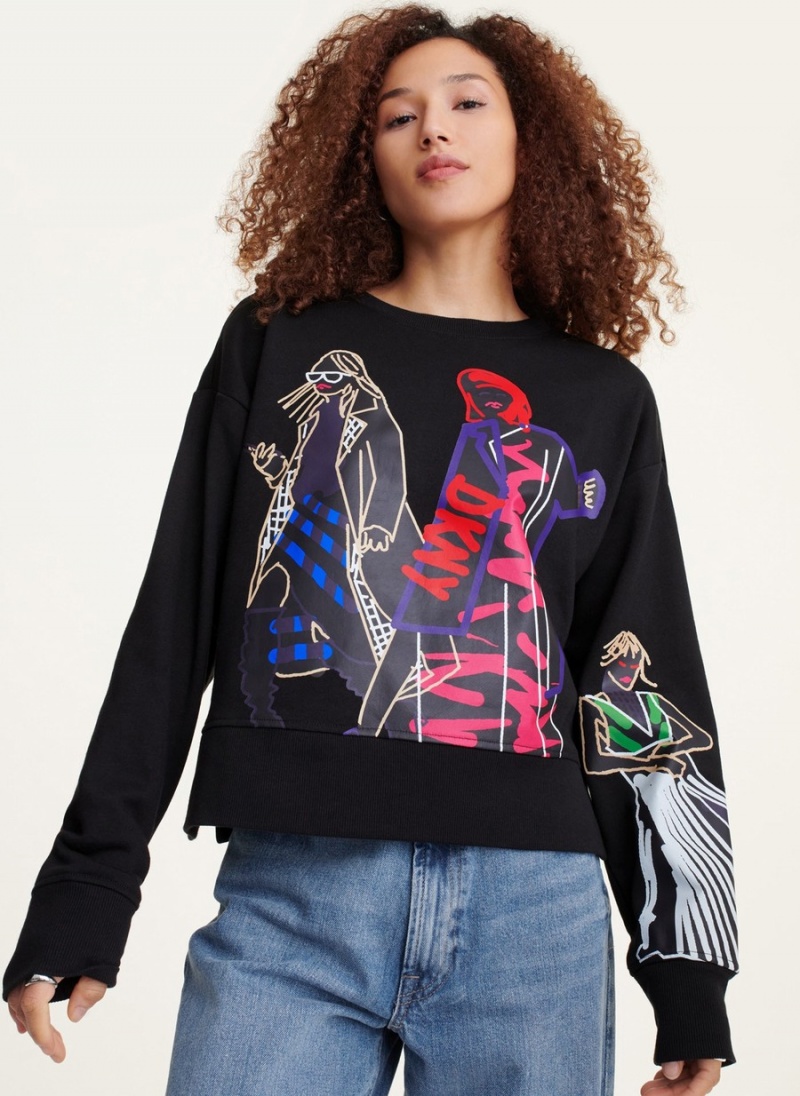 Black Dkny Long Sleeve With Graffiti Fashion Girls Women's Sweatshirts | H4594510