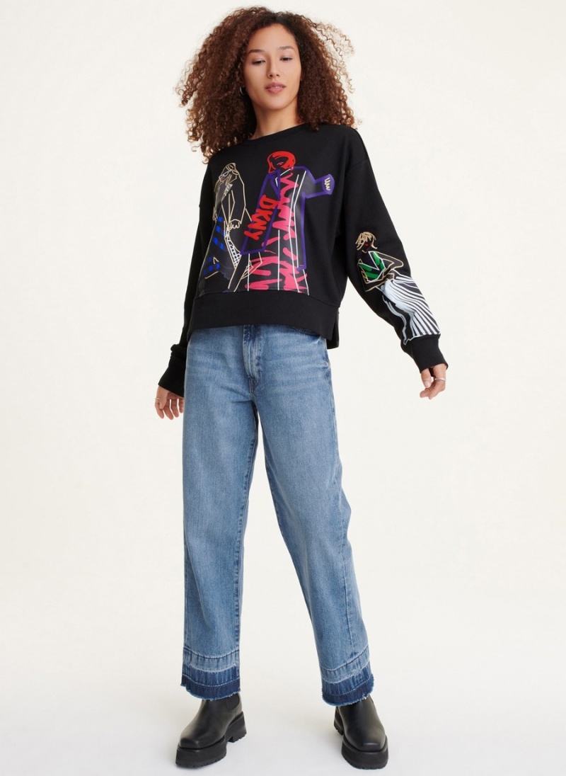 Black Dkny Long Sleeve With Graffiti Fashion Girls Women\'s Sweatshirts | H4594510