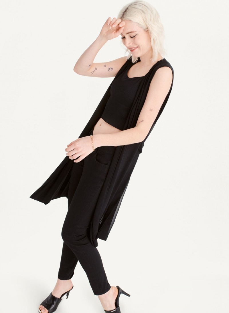 Black Dkny Long Vest With Sheer Back Women's Tank Top | Z5077576