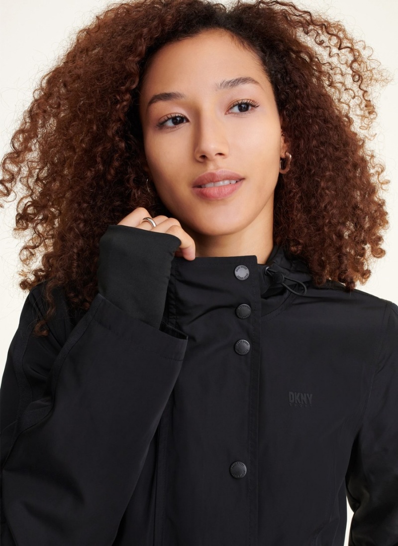 Black Dkny Longline Cargo Pockets Women's Windbreaker | P7055704