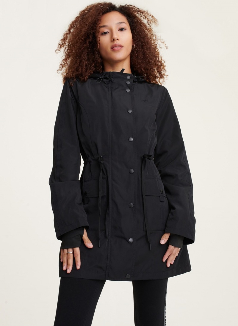 Black Dkny Longline Cargo Pockets Women\'s Windbreaker | P7055704