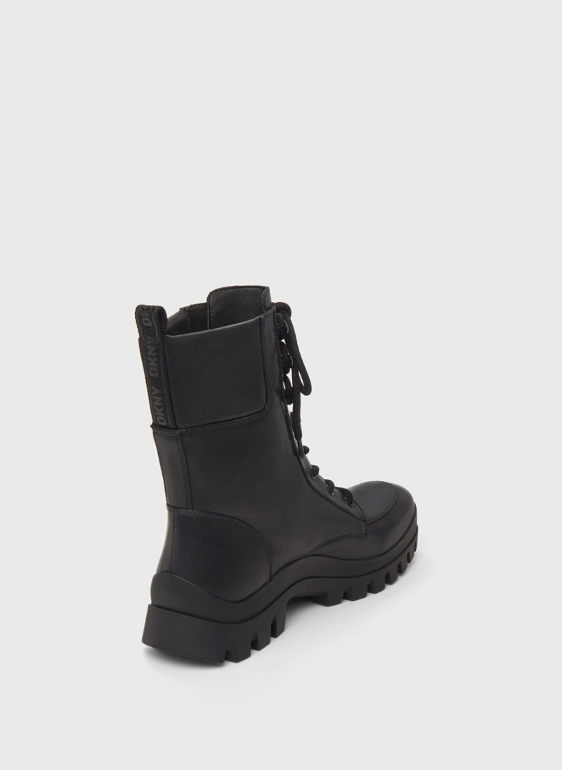 Black Dkny Lug Sole Combat Women's Boots | W1489505