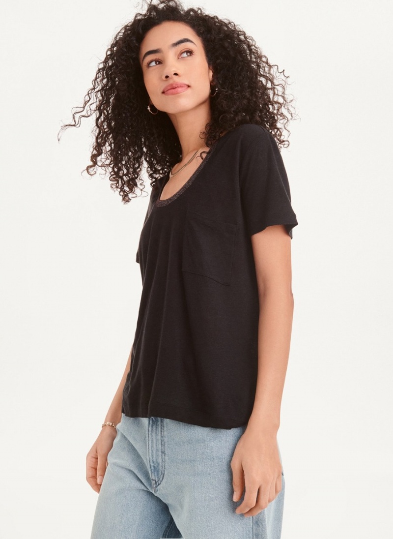 Black Dkny Lurex Trim Women's T Shirts | W6339557