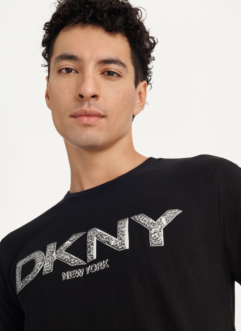 Black Dkny Metallic Puff Logo Men's T Shirts | J3537567