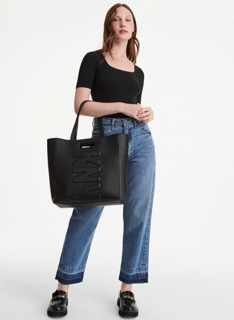 Black Dkny Metro Leather Editorial Women's Tote Bags | Z1516090