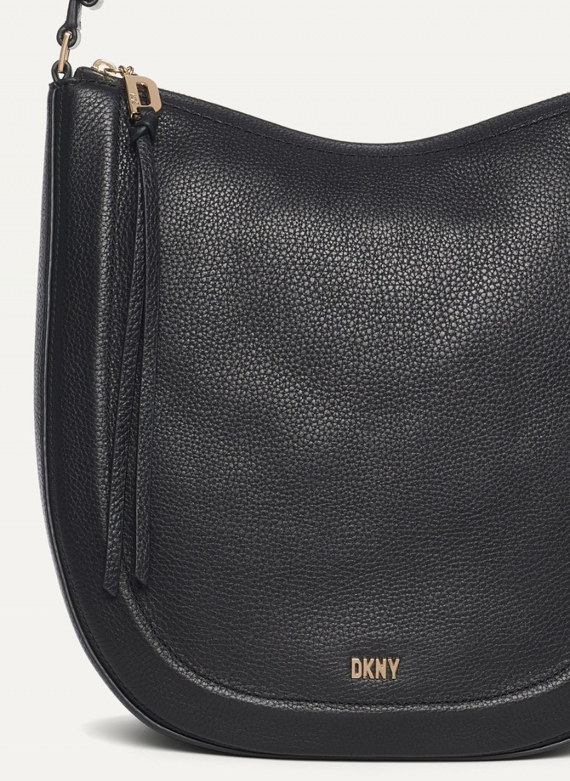 Black Dkny Metro Leather Women's Hobo Bag | F0077092