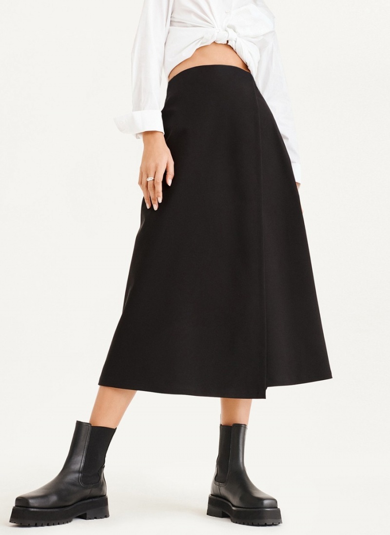 Black Dkny Midi Faux Wrap Women's Skirts | K2203098