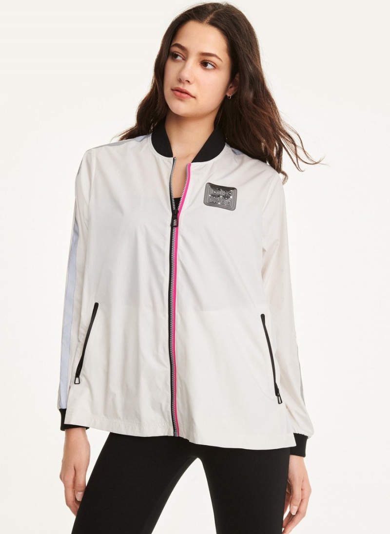 Black Dkny Mini Rip-Stop W/Silver Racer Stripe Sleeve Women\'s Jackets | Y9447286