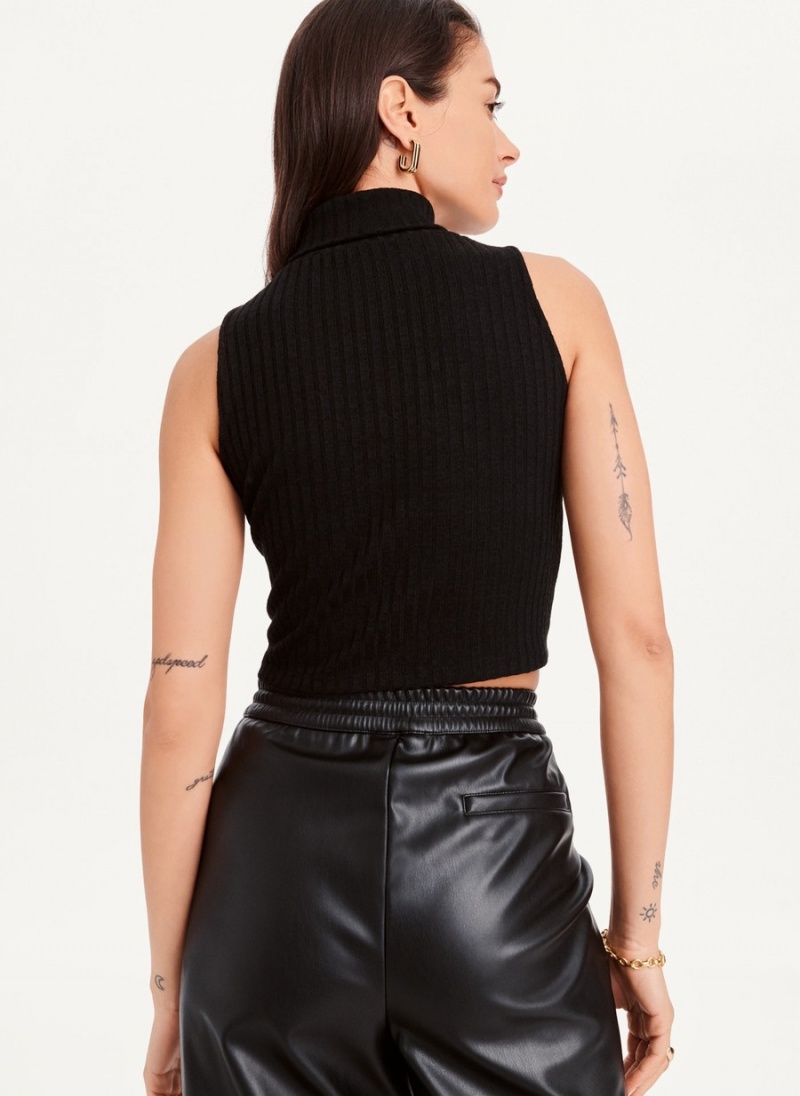 Black Dkny Mock Neck Crop Women's Tank Top | L9985301