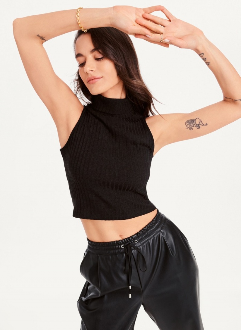 Black Dkny Mock Neck Crop Women's Tank Top | L9985301