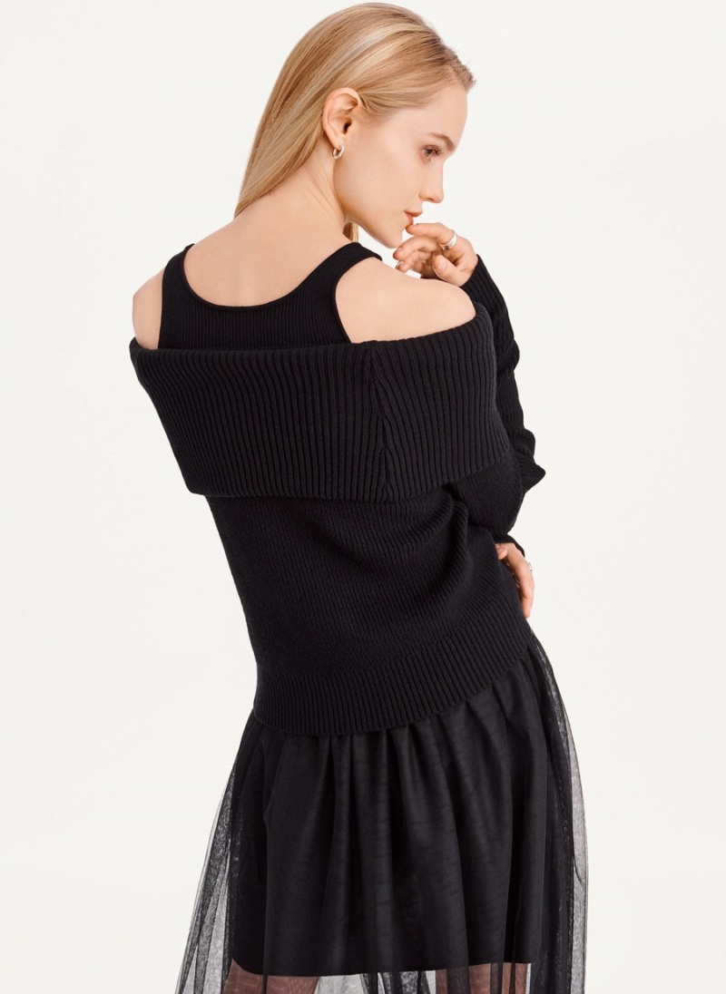 Black Dkny Off Shoulder Tank Women's Sweaters | J1835099